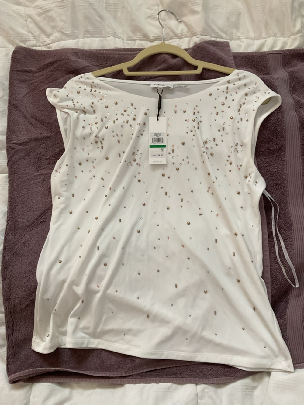 Calvin Klein White Embellished Cap-Sleeve Blouse - Picture 3 of 3